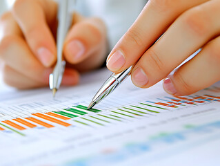 Aufkleber - Close-up of hands analyzing financial charts on documents, concept of business analysis