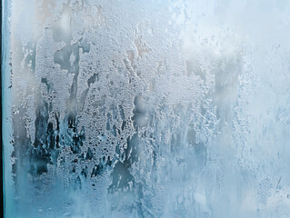 Poster - Close-up of double-glazed window condensation caused by excessive moisture in the house in winter occurs when the seal between panes is broken or desiccant inside the window