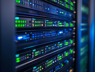 Fototapete - Close-up, seamless transfer and storage of big data on the internet, capturing the essence of cloud computing
