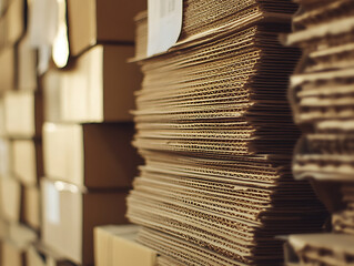 Poster - Close , up view of cardboard boxes neatly stacked, waiting to be moved into a new home