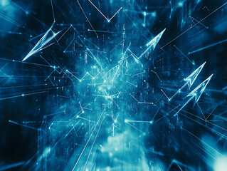 Poster - Abstract dark blue room background with smoke and floor