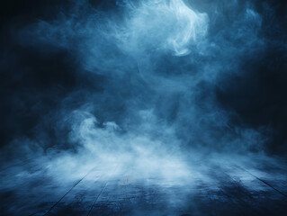 Fototapete - Abstract dark blue room background with smoke and floor