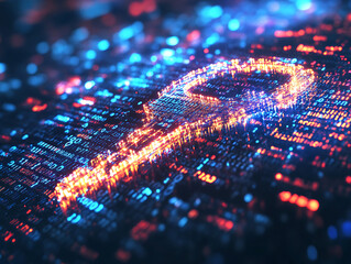 Fototapete - Abstract cyber security concept with key and binary code