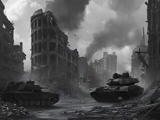 Poster - Completely destroyed city during the war