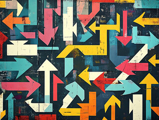 Aufkleber - An artistic digital rendering featuring a collection of arrows pointing in various directions, symbolizing the complexity and multitude of choices involved in the decision-making process