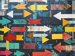 Leinwandbilder - An artistic digital rendering featuring a collection of arrows pointing in various directions, symbolizing the complexity and multitude of choices involved in the decision-making process