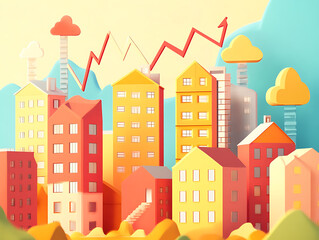 Aufkleber - An illustrative concept of the housing market, showcasing residential real estate development, property investment growth, and the upward trend in housing sales and prices