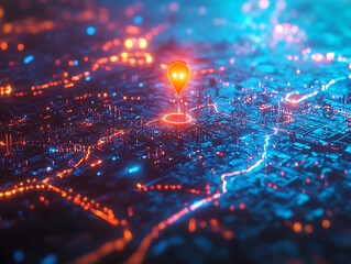 Aufkleber - Digital hand set location on map with two pins, ai technology in gps, innovation delivery, map location, future transport logistic, route path concept, gps point, new office location, change address
