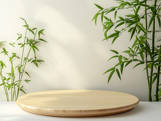 Aufkleber - Bamboo product display podium for natural product, empty scene with bamboo branch