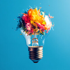Poster - A conceptual image showcasing a light bulb as a metaphor for an innovative breakthrough and smart idea, symbolizing genius marketing strategy planning and creative thinking in business