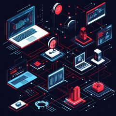Poster - A detailed and comprehensive illustration of endpoint security, showcasing the advanced cyber defense mechanisms in place to protect against potential online threats and cyber attacks
