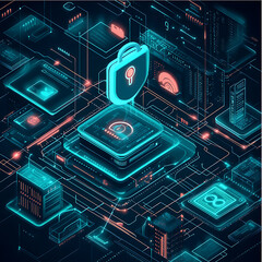 Leinwandbilder - A detailed and comprehensive illustration of endpoint security, showcasing the advanced cyber defense mechanisms in place to protect against potential online threats and cyber attacks