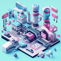 Aufkleber - A futuristic image illustrating the concept of a smart factory, advanced technology like ai, iot and robotics in manufacturing processes for greater efficiency and productivity
