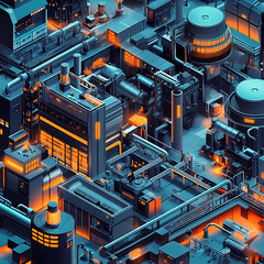 Aufkleber - A futuristic image illustrating the concept of a smart factory, advanced technology like ai, iot and robotics in manufacturing processes for greater efficiency and productivity