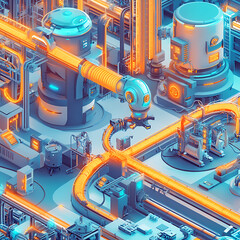 Leinwandbilder - A futuristic image illustrating the concept of a smart factory, advanced technology like ai, iot and robotics in manufacturing processes for greater efficiency and productivity