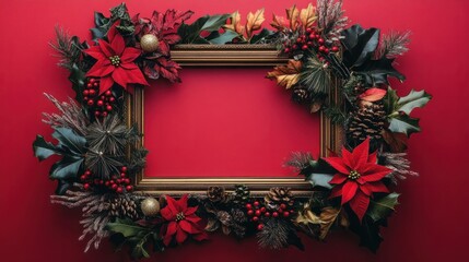 Wall Mural - christmas frame on red background