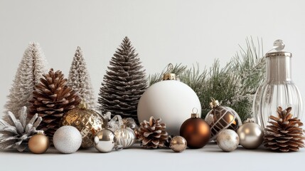 Poster - Christmas white background with christmas balls and decoration - 3d rendering