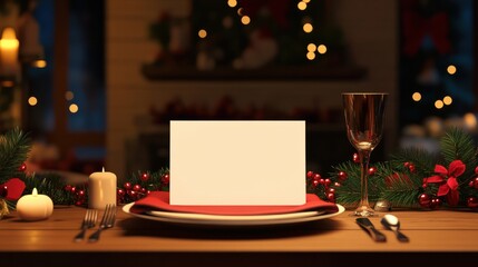 Poster - Festive Christmas Table Setting with Blank Greeting Card