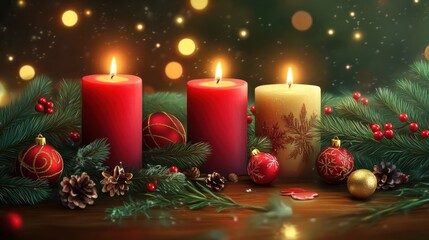 Wall Mural - Festive Christmas Table Setting with Candles and Decorations