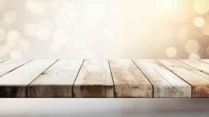 Wall Mural - white The empty wooden table top with blur background of Christmas