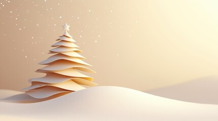 Poster - Layered 3D paper Christmas tree stands elegantly in a snowy landscape, providing blank space for custom messages during the holiday season. Generative AI