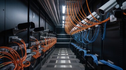 Wall Mural - Intricate Networking Setup in Modern Data Center Environment