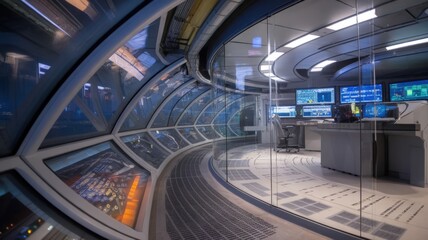 Wall Mural - Futuristic Control Room with High-Tech Screens and Sleek Design