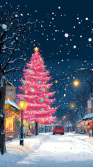 Wall Mural - christmas tree on the street , Illustration Background Christmas and New Year decoration