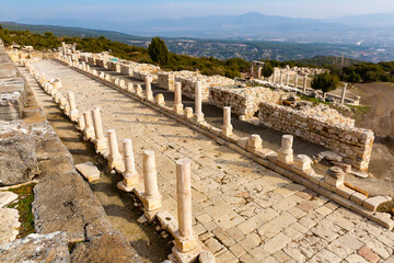 Wall Mural - Preserved architectural structures and colonnade of Agora in ancient settlement and archaeological site of Kibyra in Turkey