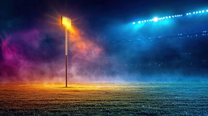 Wall Mural - A stadium with a bright yellow light on a pole