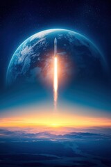 Wall Mural - a rocket is launching into space from the surface of a planet