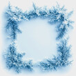 © sun - Frosted Winter Frame with Icy Pine Branches and Snowy Background for Seasonal Decoration, Greeting Card, and Holiday Theme Designs