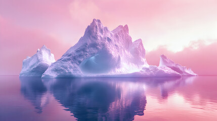 Wall Mural - Sunrise over a serene mountain lake, with a distant glacier peak reflecting in the still water