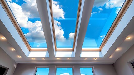 Wall Mural - Three Skylights Illuminating a Modern Interior Space with Recessed Lighting