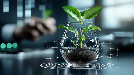 Leinwandbilder - thriving plant in glass container symbolizes growth and innovation