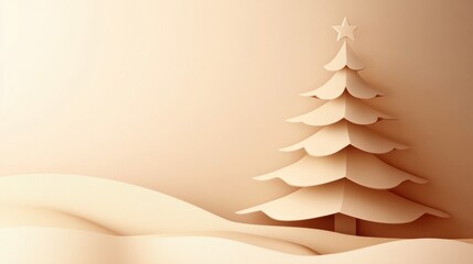 Aufkleber - A decorative layered 3D Christmas tree made from paper stands against a soft background, ideal for adding personalized messages and designs. Generative AI
