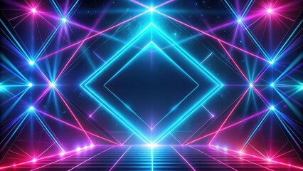 Wall Mural - Dark background with neon glow and futuristic laser shapes, neon light, laser show, abstract, empty stage, dark