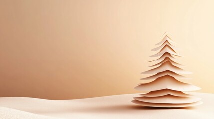 Aufkleber - A layered 3D paper Christmas tree stands elegantly against a soft background, offering blank space to add a personal message for the holidays. Generative AI