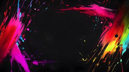 Wall Mural - abstract colorful paint splashes and strokes on black