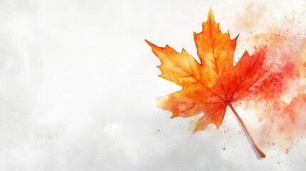 Poster - A solitary maple leaf in vibrant orange watercolor, featuring soft, flowing edges on a clean white canvas