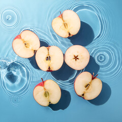 Wall Mural - Fresh a Apple slices floating in a clear blue water