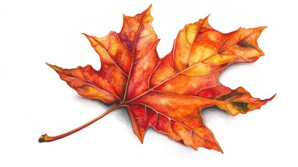 Poster - A vibrant orange maple leaf in watercolor style, featuring natural textures and gentle shading, isolated on white