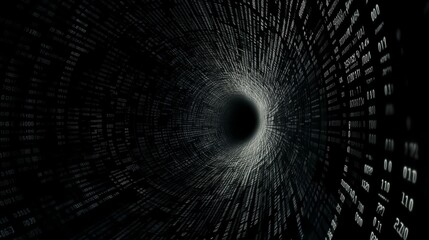 Wall Mural - futuristic journey through a monochrome binary tunnel, digital data stream in cyberspace