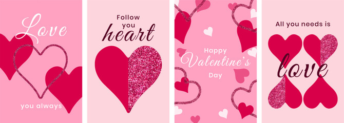 creative modern abstract design with glitter hearts and typography. set of valentines day, march 8 c