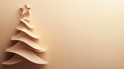Aufkleber - A beautifully crafted layered paper Christmas tree stands against a plain light background, providing ample space for custom text or messages. Generative AI