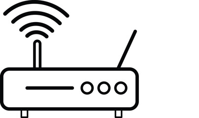 Wall Mural - Wireless Router Line Art with Signal Waves, Black-and-white vector line illustration of a wireless router featuring dual antennas, signal waves, and control buttons, symbolizing internet connectivity 