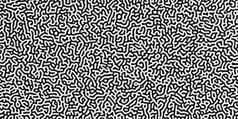 Poster - Turing reaction diffusion monochrome seamless pattern with chaotic motion .Linear design with biological shapes. Organic lines in memphis. abstract turing organic wallpaper background .	