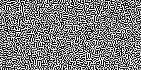 Poster - Turing reaction diffusion monochrome seamless pattern with chaotic motion .Linear design with biological shapes. Organic lines in memphis. abstract turing organic wallpaper background .	