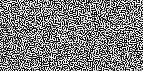 Poster - Turing reaction diffusion monochrome seamless pattern with chaotic motion .Linear design with biological shapes. Organic lines in memphis. abstract turing organic wallpaper background .	