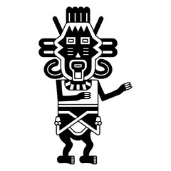 Wall Mural - Stylized human figurine from Paracas. Indigenous ethnic Native American design from ancient Peru. Black and white silhouette.